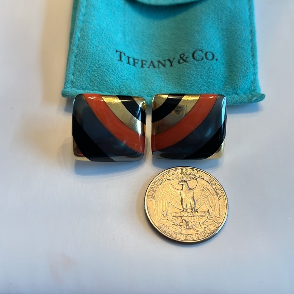 Rare🔥Tiffany Earrings.Angela Cummings SOLID18KYG.Coral,BlackOnyx,HematiteStamped - Picture 7 of 11